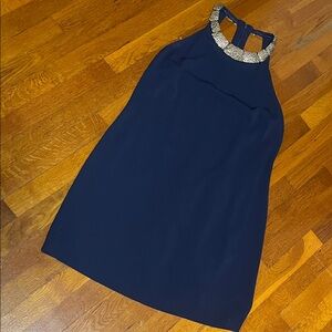 Navy Blue Halter Dress Size 12. Laundry-Shelli Segal. Gold metal neck accents
